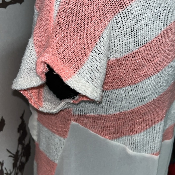 Jella Couture Coral Pink & Cream Size Small Striped Short Sleeve Blouse $25 - Picture 6 of 11